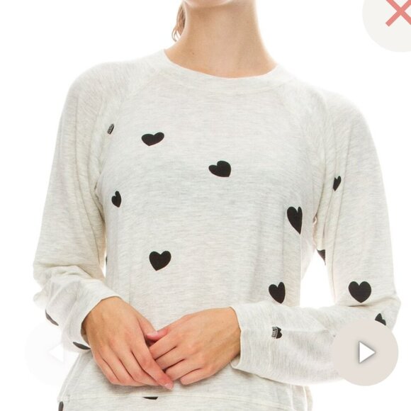 Monrow Sweaters - Monrow Heart Print Sweatshirt - Ash
